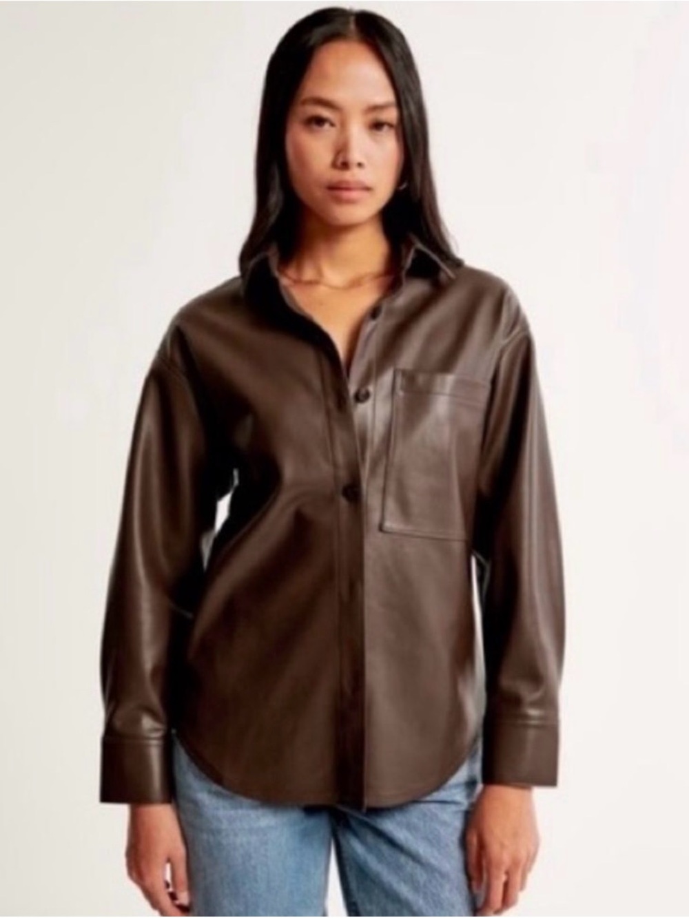 Abercrombie & Fitch Brown Faux Leather Button-Down Shirt